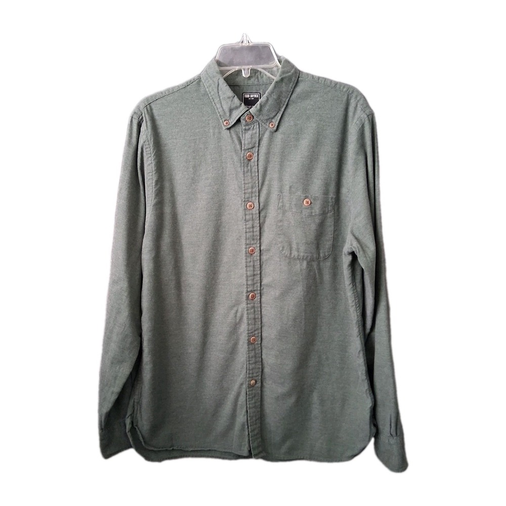 Todd Snyder Men's Large Olive Brushed Cotton Cashmere Flannel Twill Shirt.